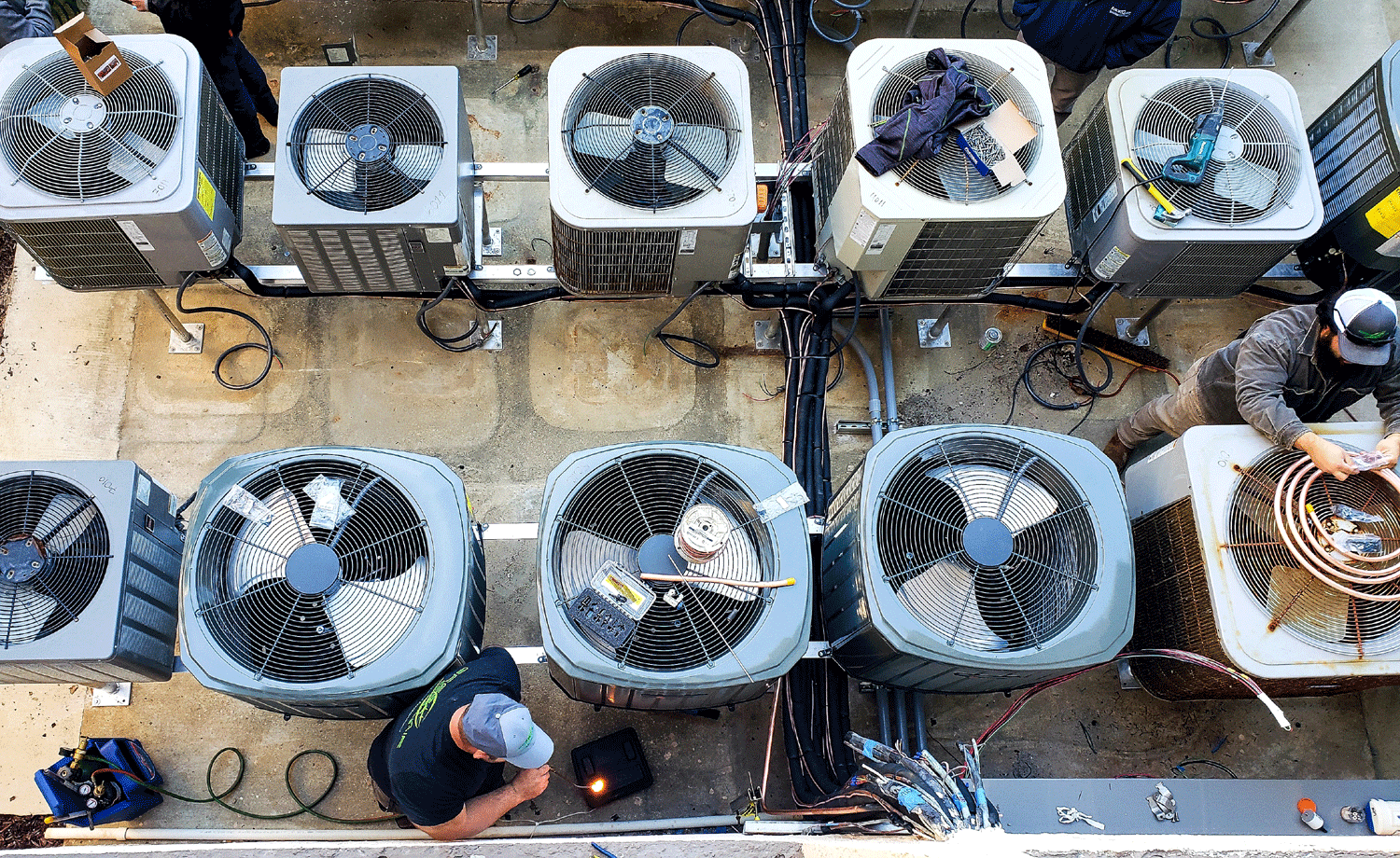 overhead of utility workers